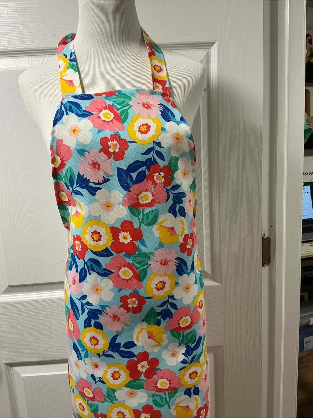 2010 - Floral Blue Cotton Kitchen Apron - Bright Multi-Color